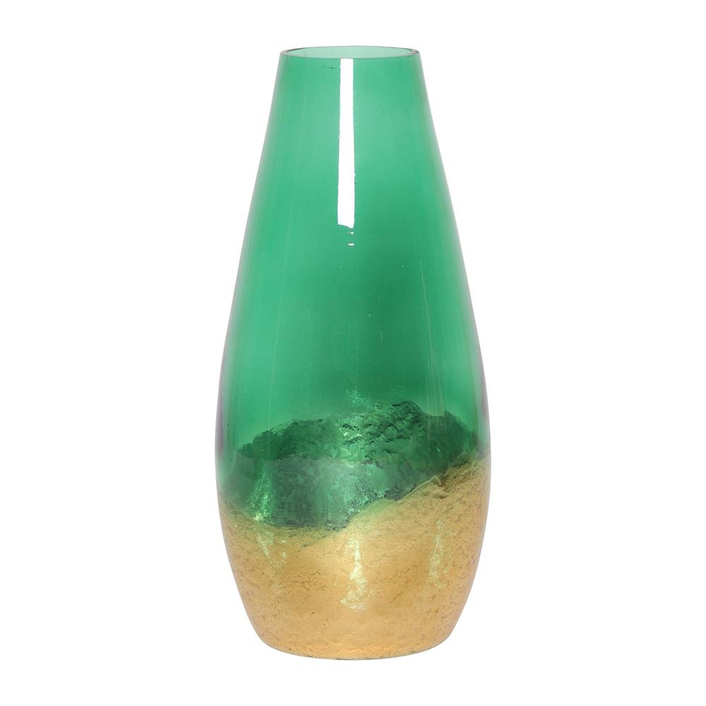 Glass, 19" Gold Dipped Vase, Green. Picture 1