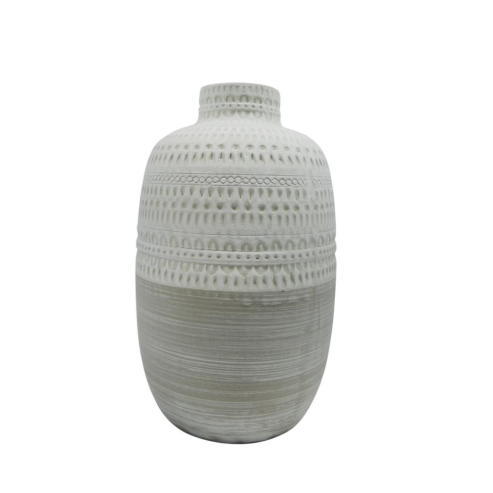 Ceramic 8" Tribal Vase, Beige. Picture 1