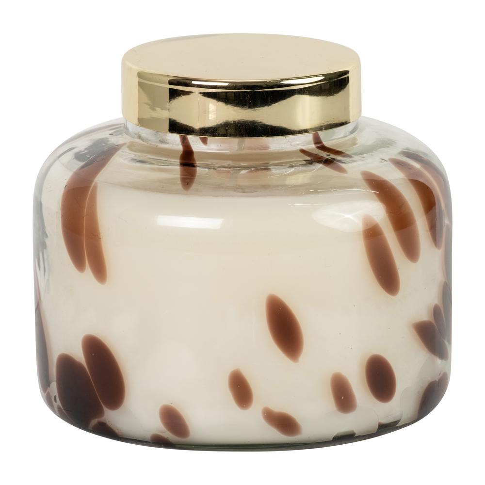 5" 22 Oz Cinnamon Speckle Glass Lid Candle, Brown. Picture 2