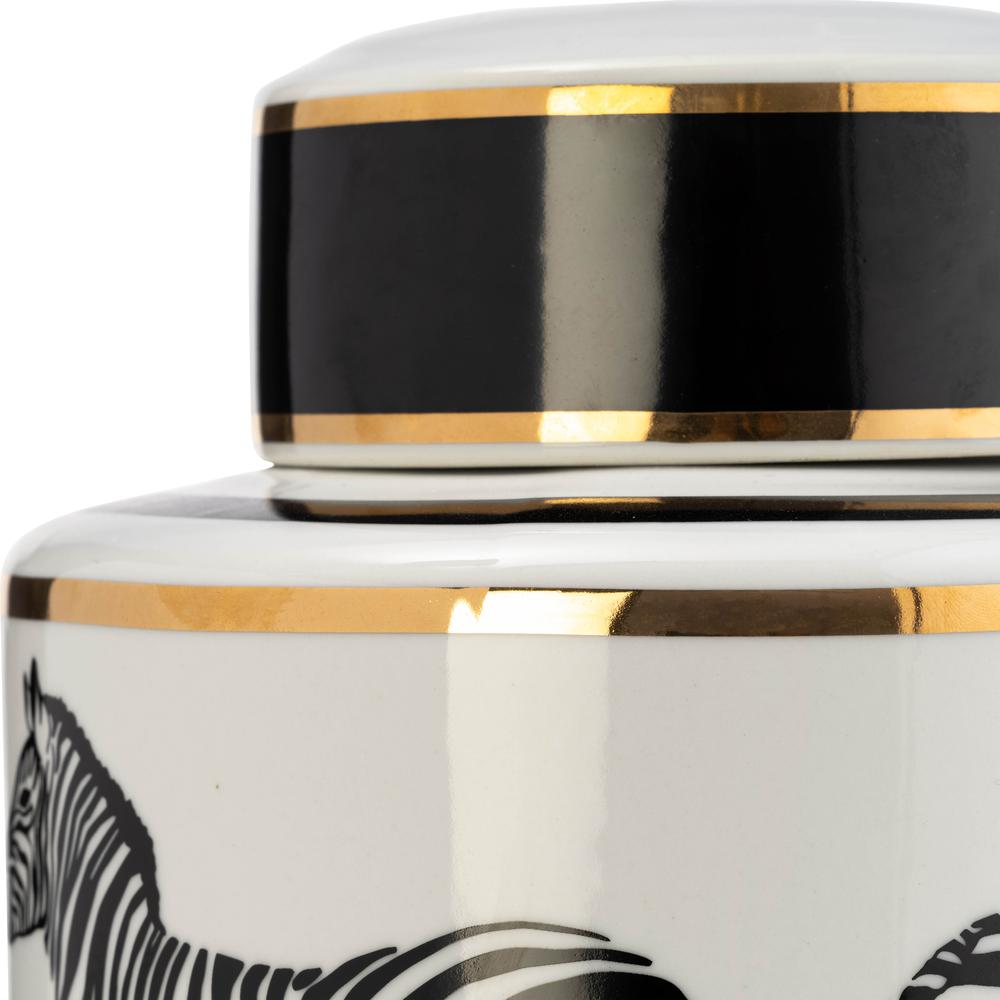 Cer, 16"h Zebra Jar W/ Lid, White/gold. Picture 8
