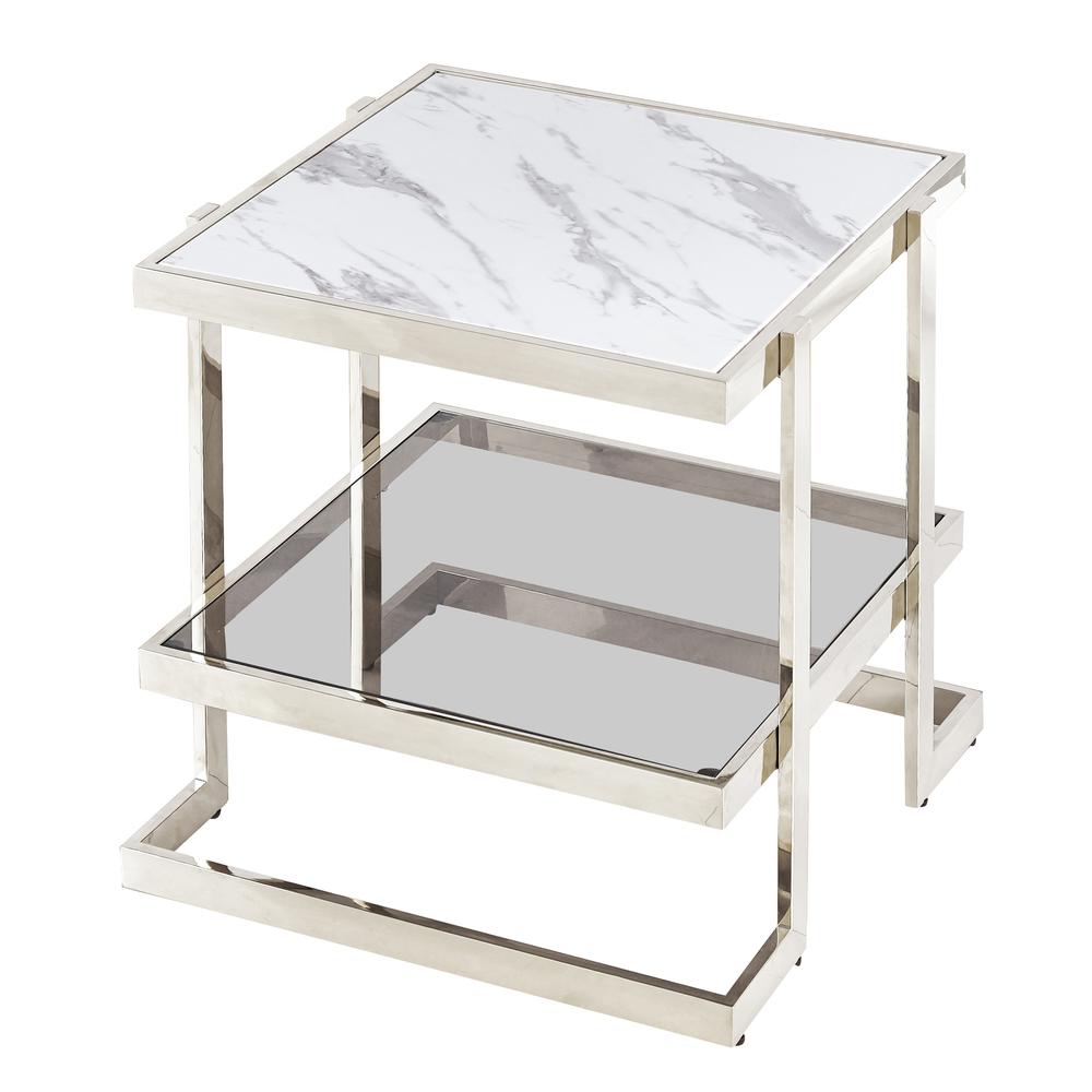 Metal/marble Glass, Side Table, Silver/white Kd. Picture 1