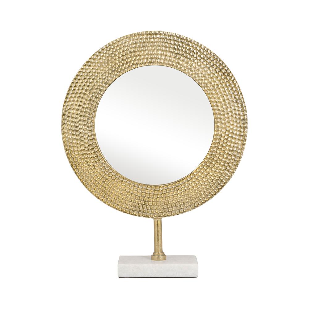 Metal 19" Hammered Mirror On Stand, Gold. Picture 1