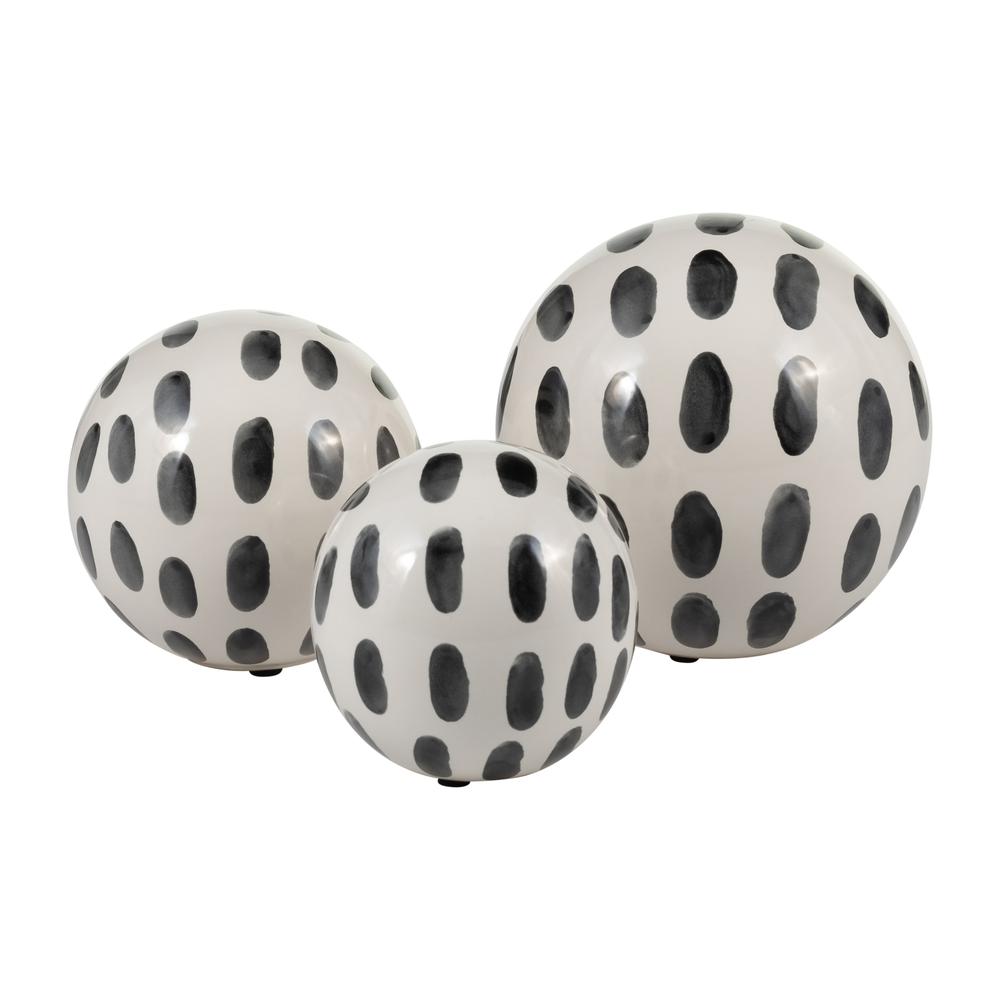 Cer, S/3 4/5/6" Spotted Orbs, Blk/wht. Picture 1