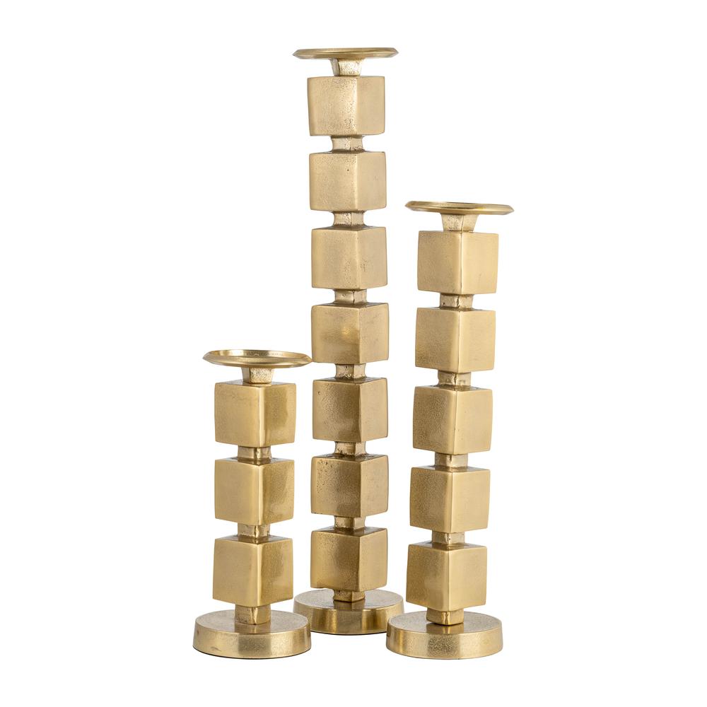 Metal, 24" Stacked Cubes Candleholder, Gold. Picture 8