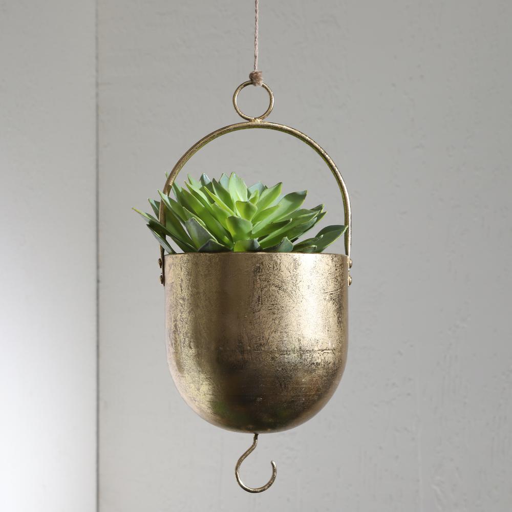 Metal 6" Hanging Planter, Gold. Picture 8