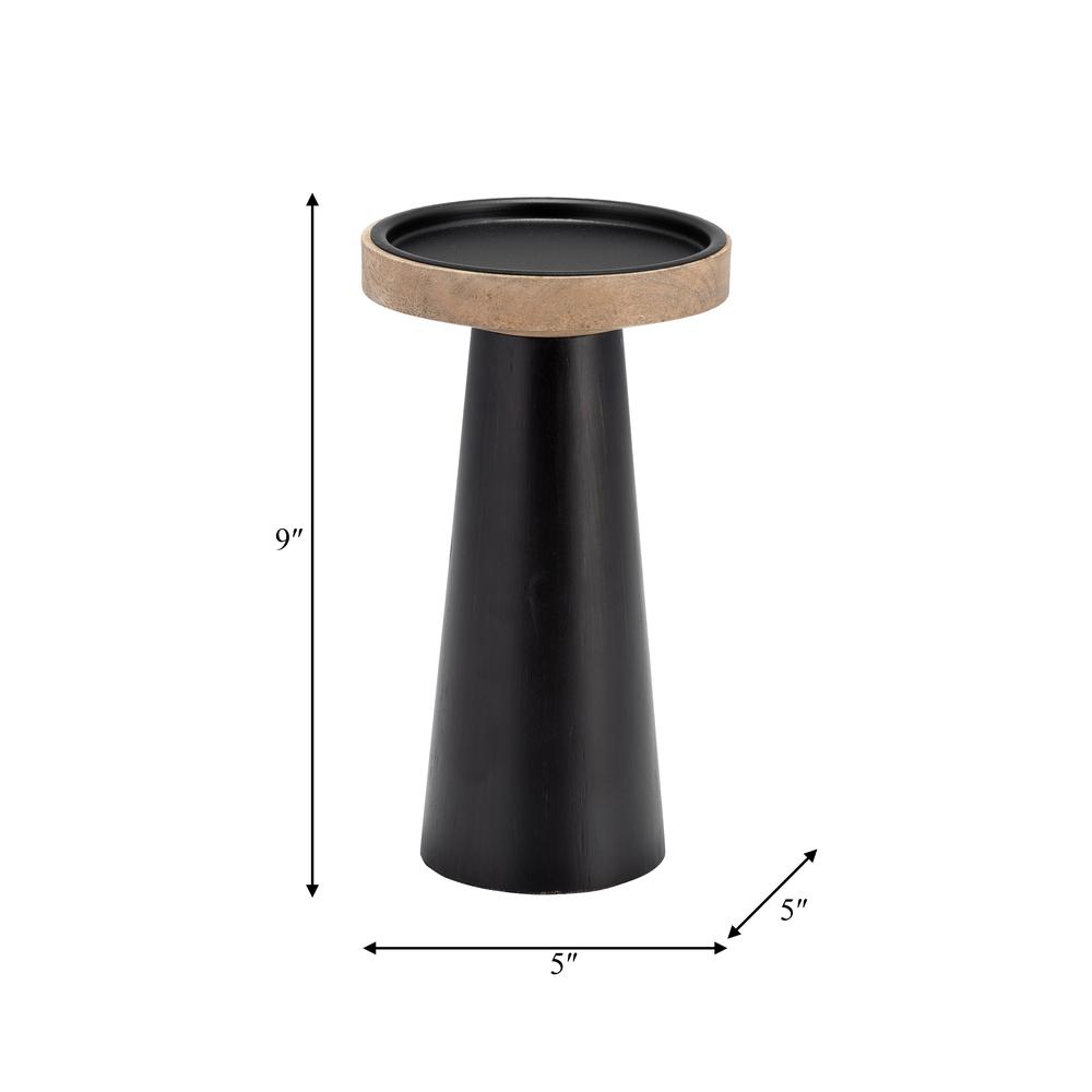Wood, 9" Flat Candle Holder Stand, Black/natural. Picture 9
