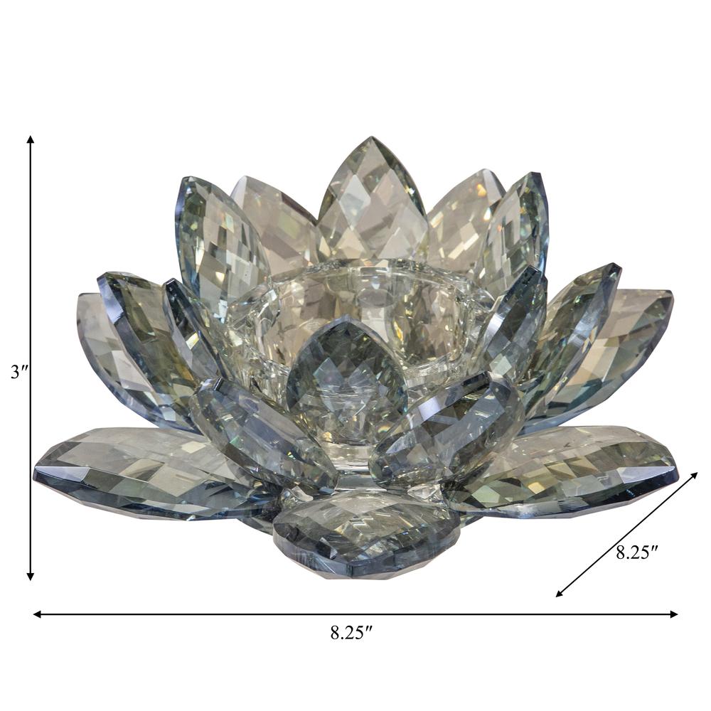 Crystal 8.25" Lotus Votive Holder, Blue. Picture 3
