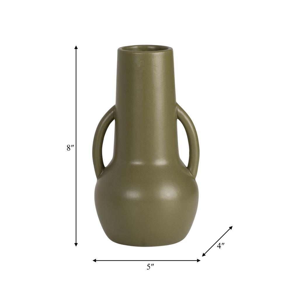 Cer,8",vase W/handles,olive. Picture 8