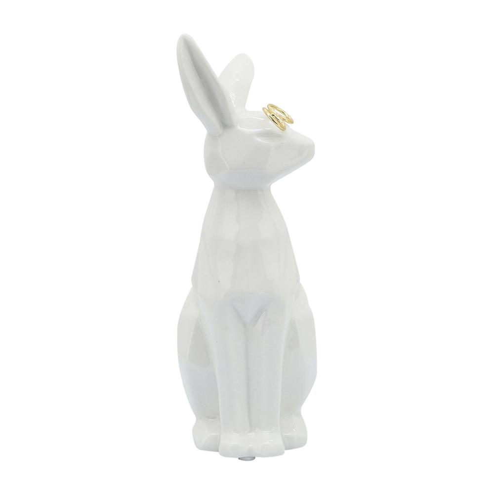 Cer, 8"h Sideview Bunny W/ Glasses, White/gold. Picture 3