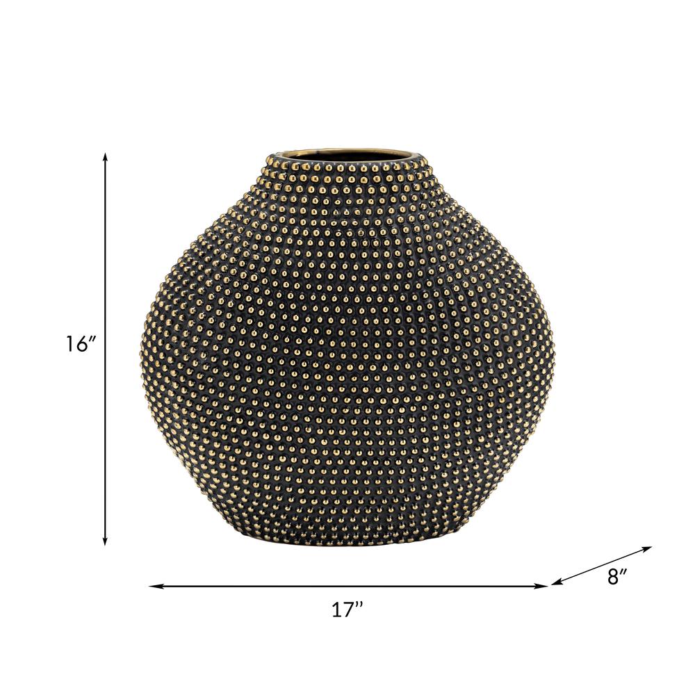 Ceramic 16" Beaded Vase, Black/gold. Picture 9