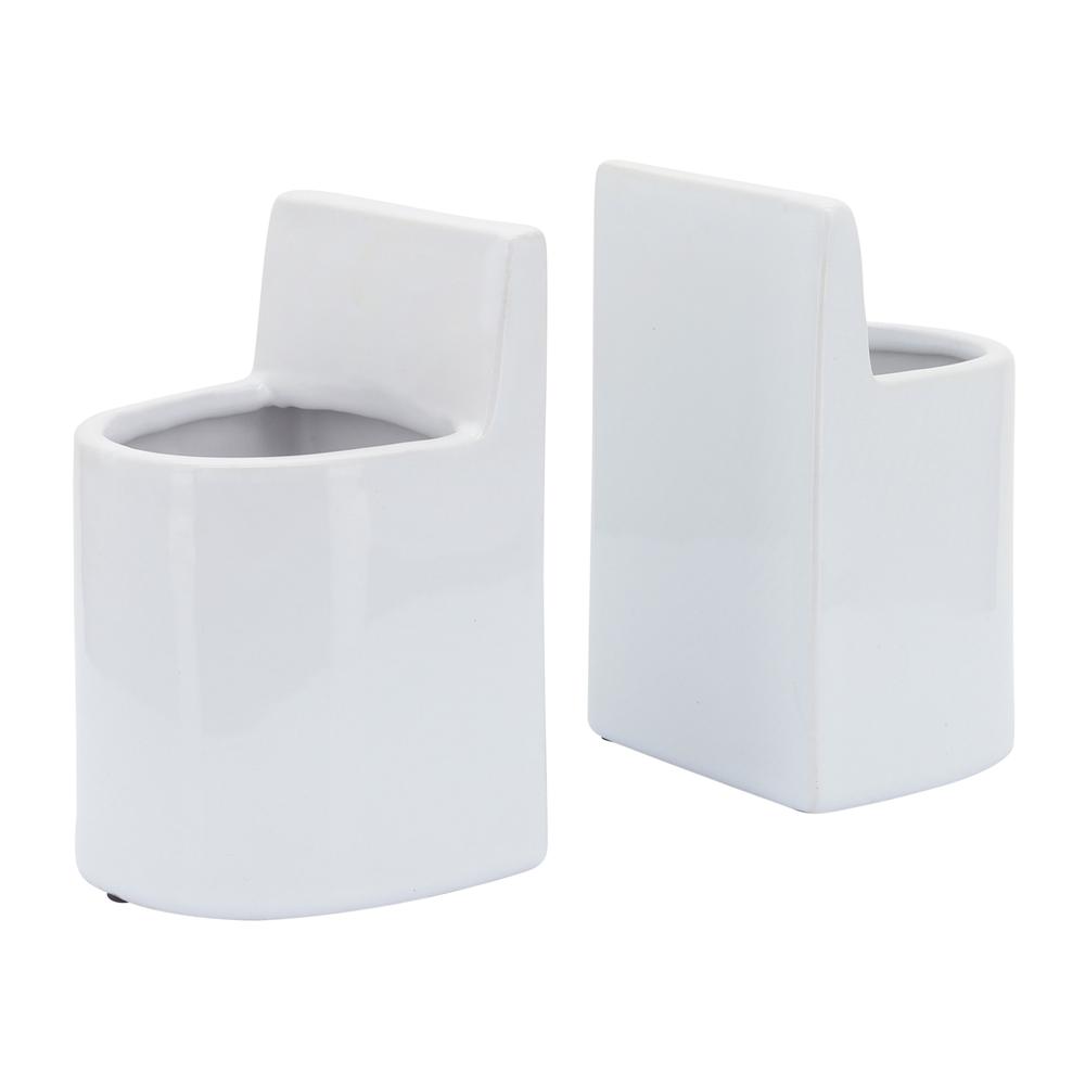 Cer, 6" Pouch Bookends, White. Picture 2