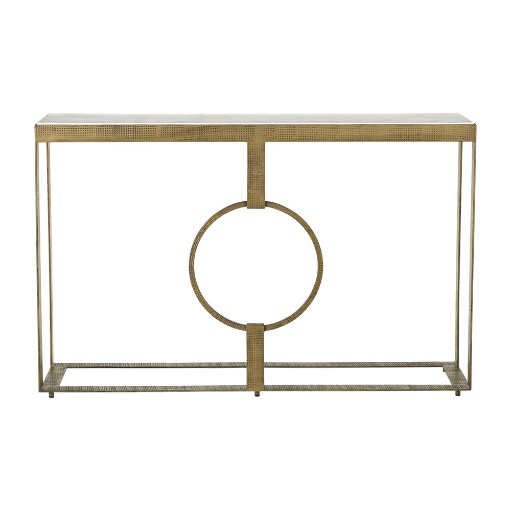 Metal, 48x31 Marble Top Console, Gold/white. Picture 1
