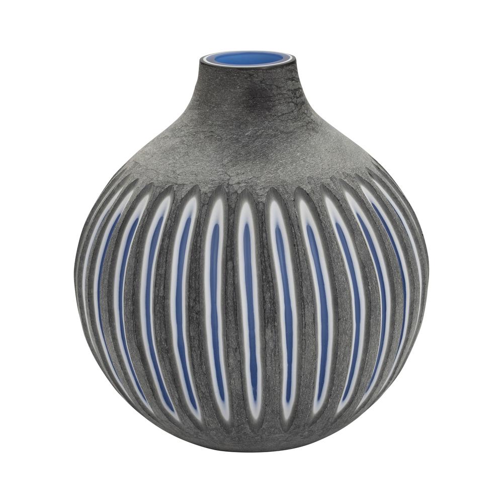Glass, 12" Ridged Vase, Blue/gray. Picture 1