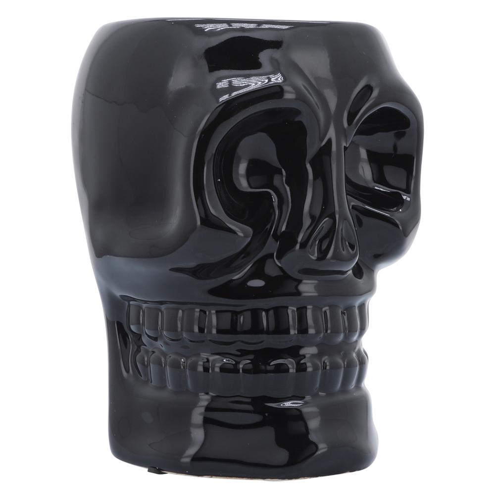 Cer, 6" Skull Vase, Black. Picture 2