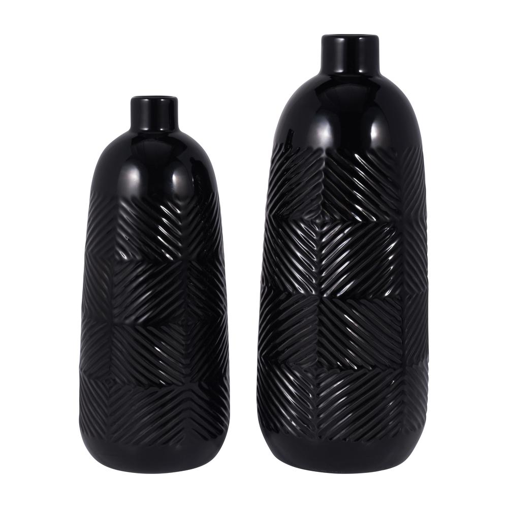 Cer, 16" Textured Lines Vase, Black. Picture 7