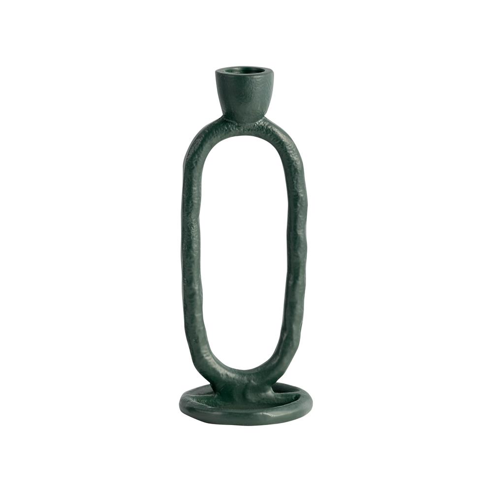 Metal, 8" Open Oval Taper Candleholder, Dark Green. Picture 1