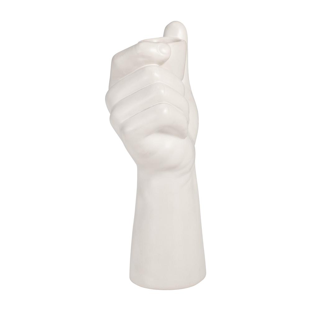 Cer, 8"h Hand Candle Holder, White. Picture 3