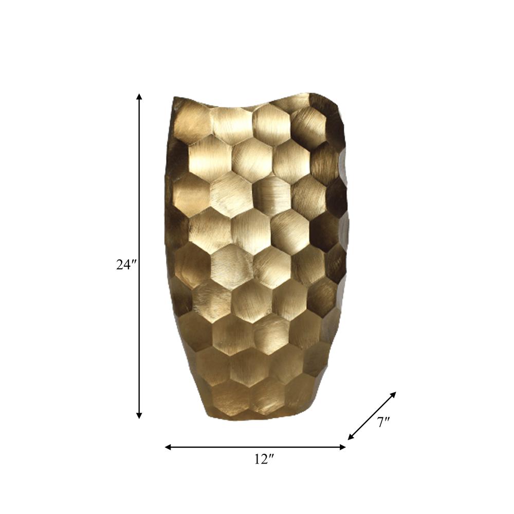 Metal, 24"  Honeycomb Vase, Gold. Picture 2