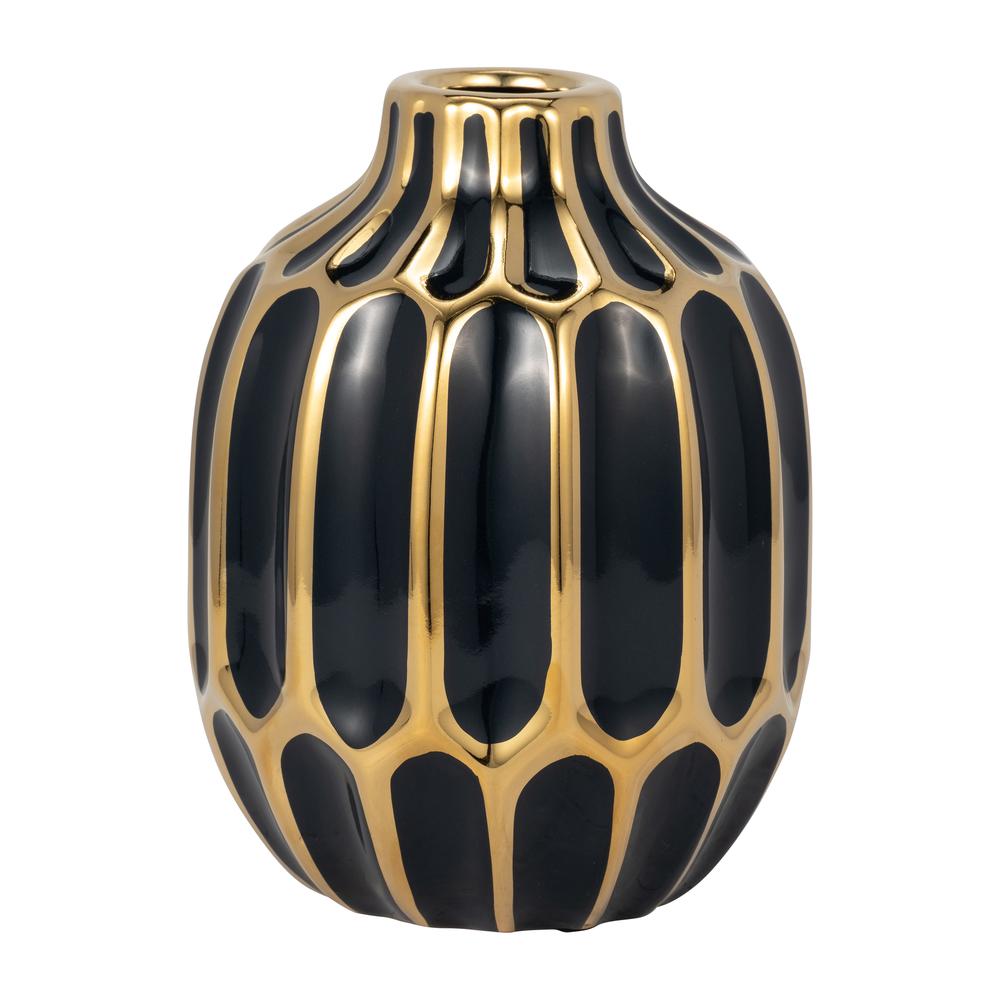 Ceramic Vase 8", Drk Navy/gold. The main picture.