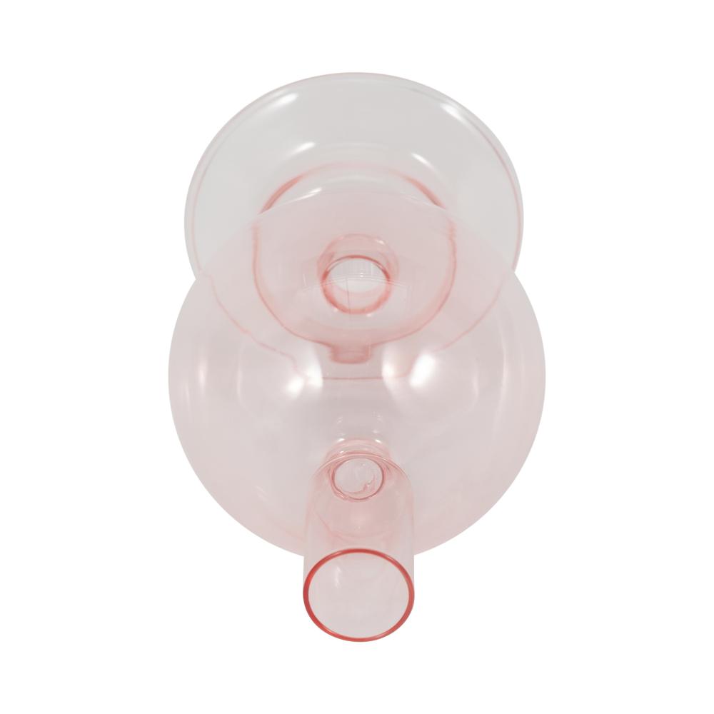 7" Glass Bubble Taper Candle Holder, Pink. Picture 4