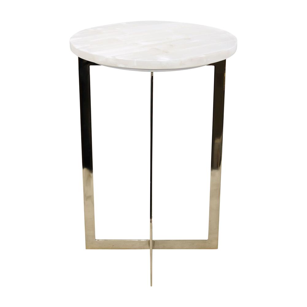 Metal, 20" Selenite Top Accent Table, Ivory/gold. Picture 1