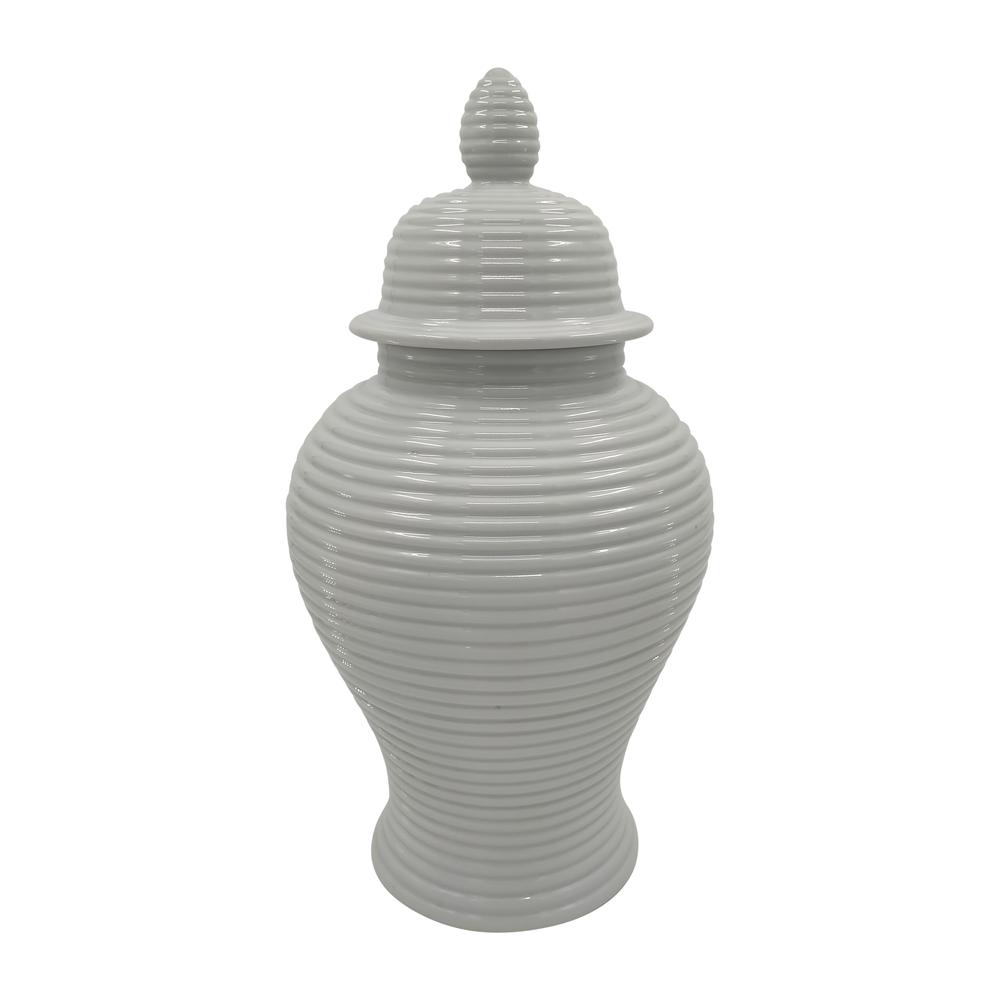Cer, 24" Ribbed Temple Jar, White. Picture 1