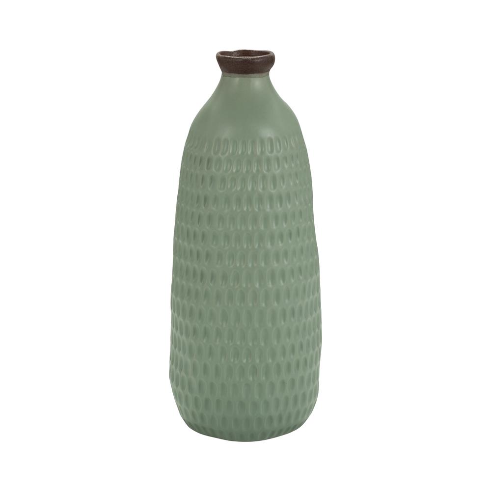 Cer, 16"h Dimpled Vase, Green. Picture 1