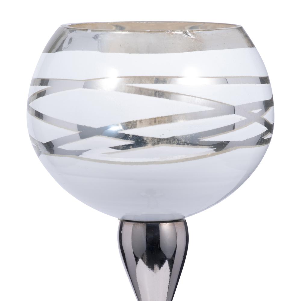 Glass, 19" Votive Holder W/ Stand, White/silver. Picture 3