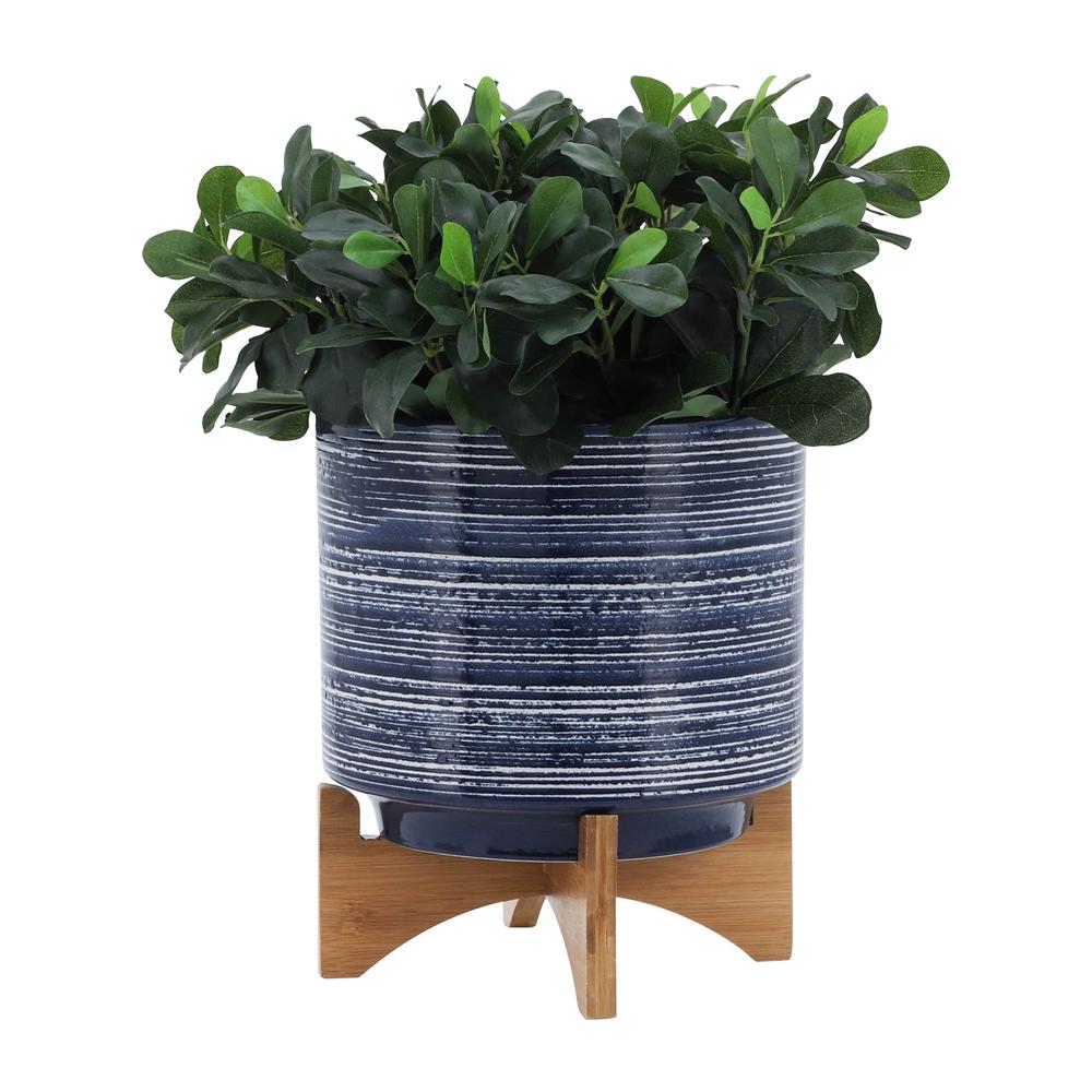 Ceramic 10" Planter On Stand, Blue. Picture 3
