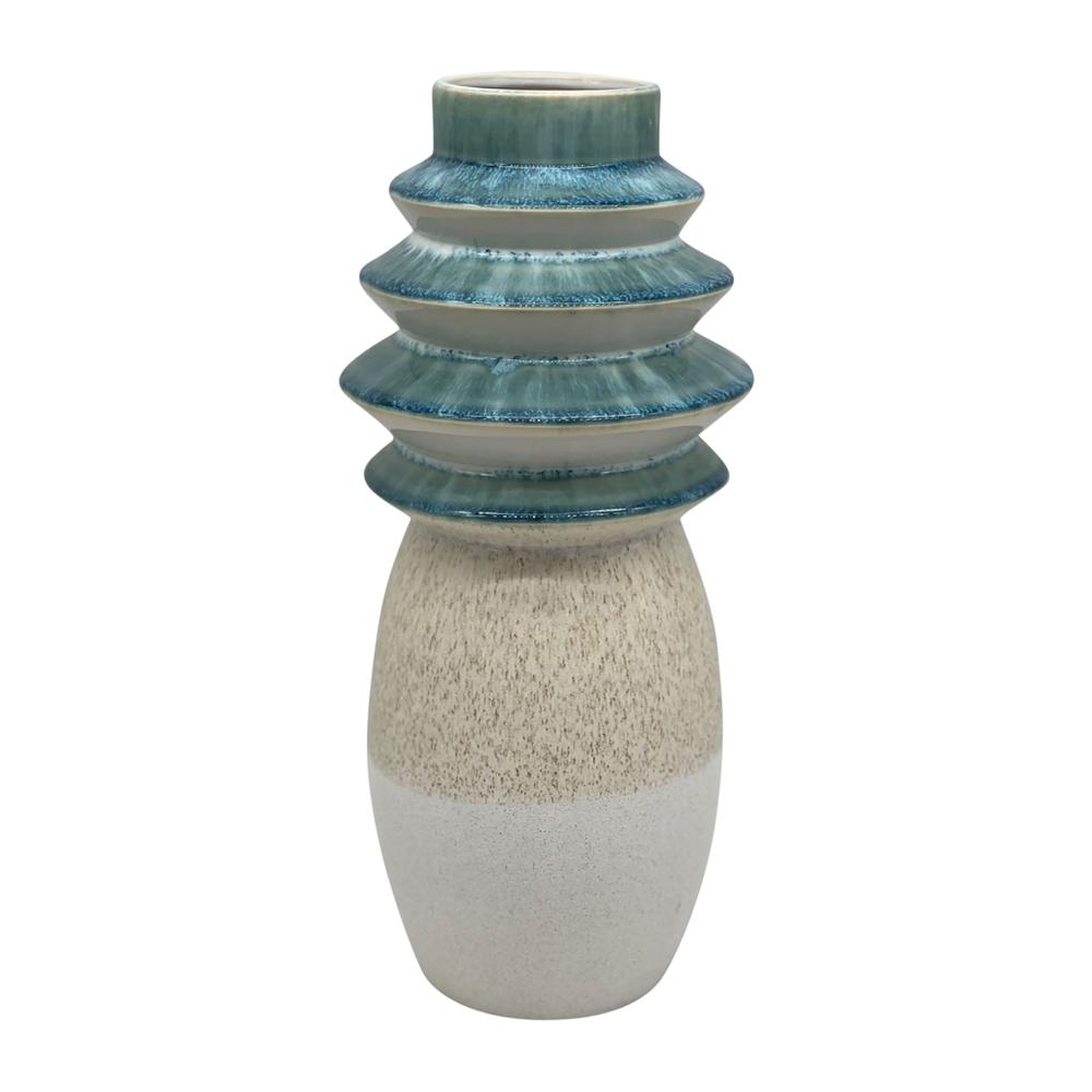 15" Fluted Top Vase Reactive Finish, Multi. Picture 1
