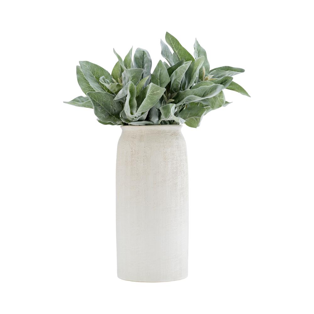 Cer, 13"h Ridged Vase, White. Picture 3