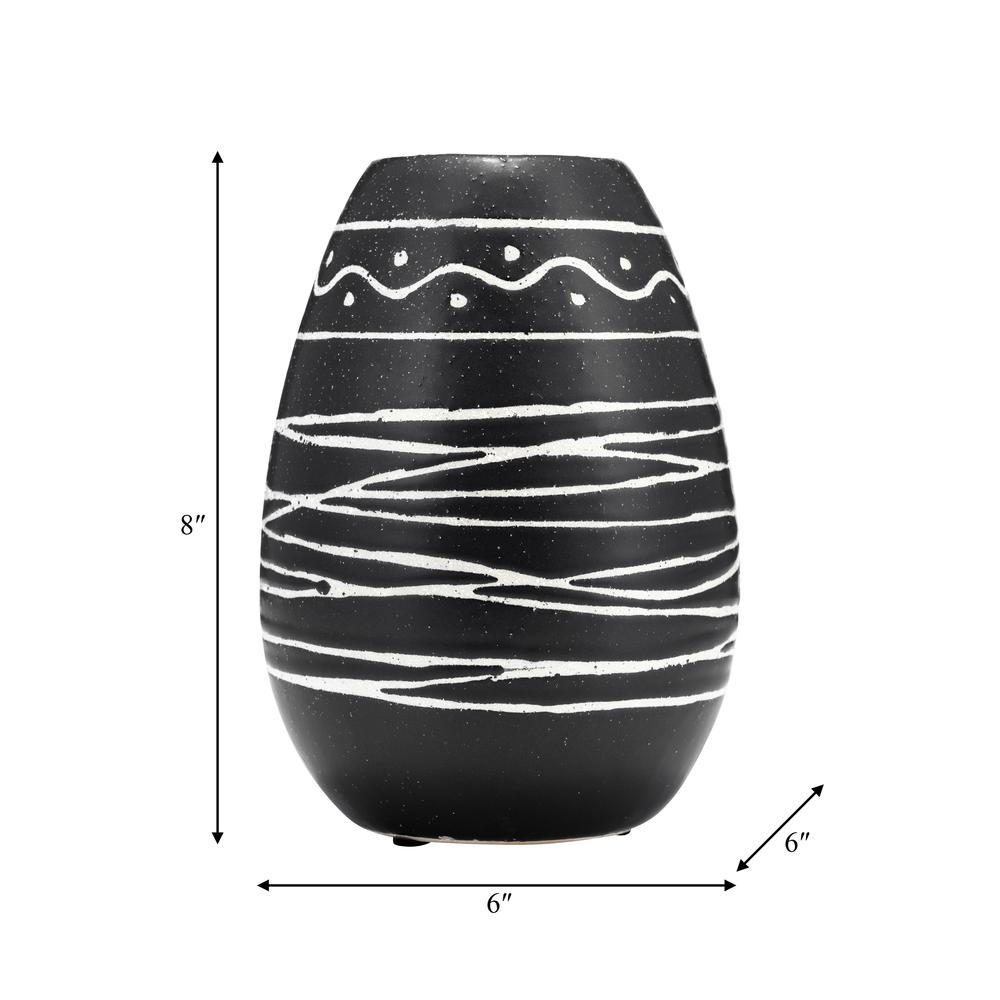 Cer, 8"h Tribal Vase, Black/white. Picture 7