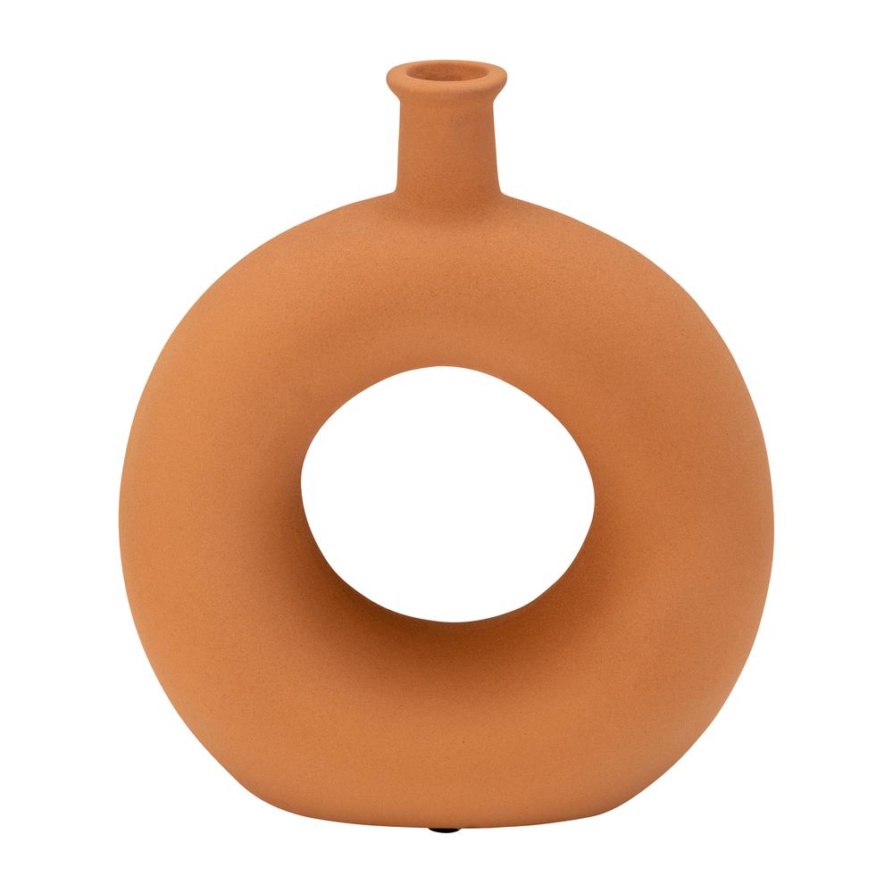 Cer, 8"h Round Cut-out Vase, Terracotta. Picture 1