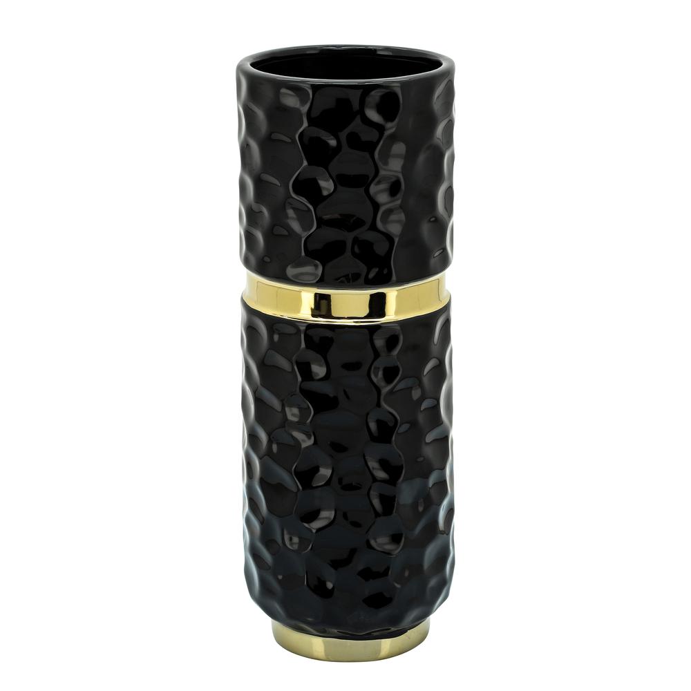 5x13"h Belted Vase, Black/gold. Picture 1