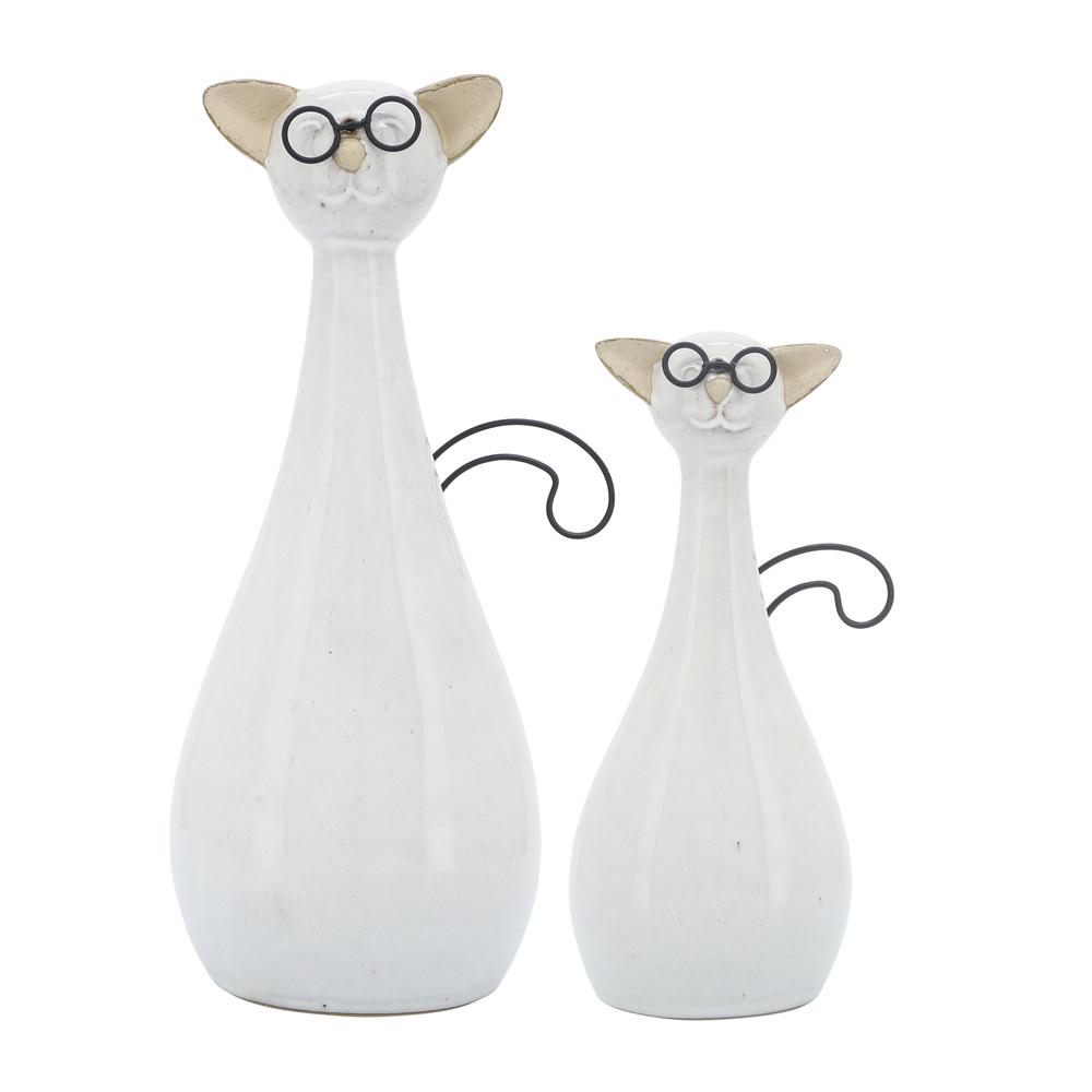 Cer, 10"h Chubby Cat W/ Glasses, Beige. Picture 7
