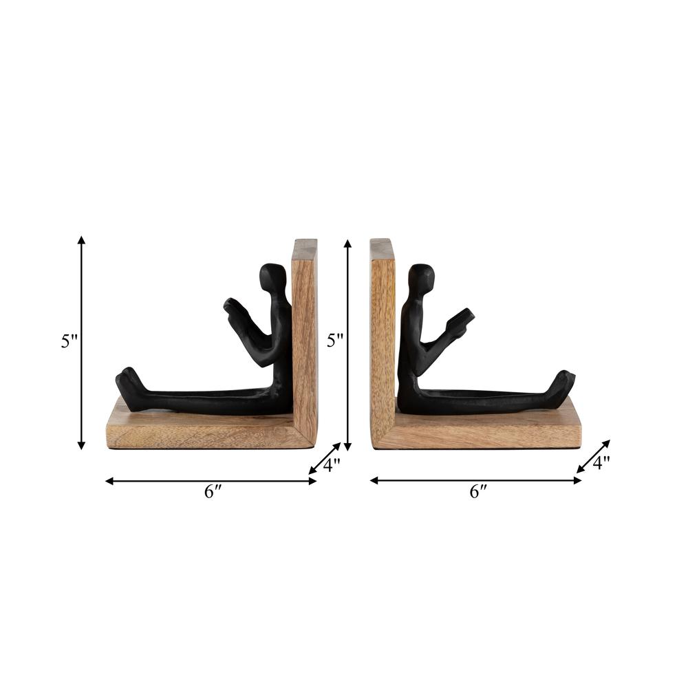 Wood, S/2 6" Man Reading Bookends, Brown/black. Picture 7