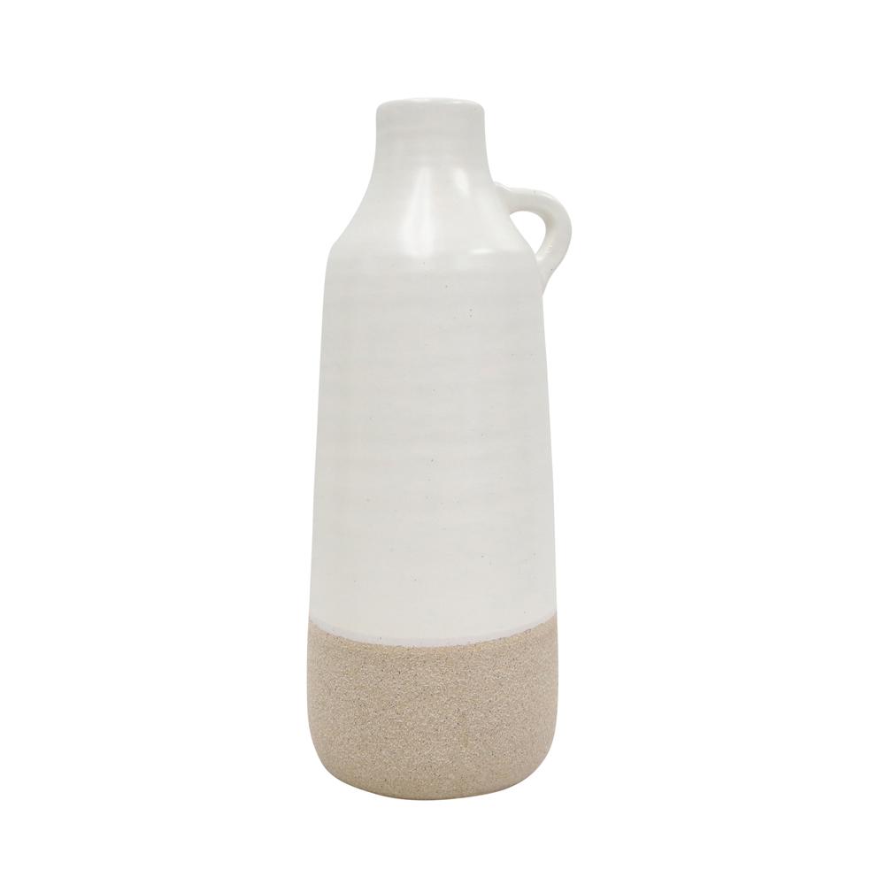 Cer, 12" Bottle Vase, White/tan. Picture 1