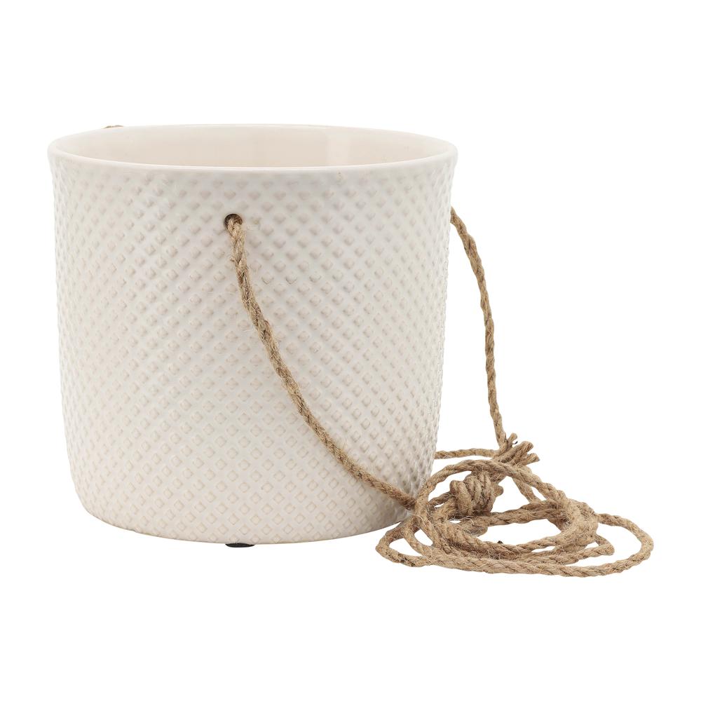 7", Dotted Hanging Planter, White. Picture 2
