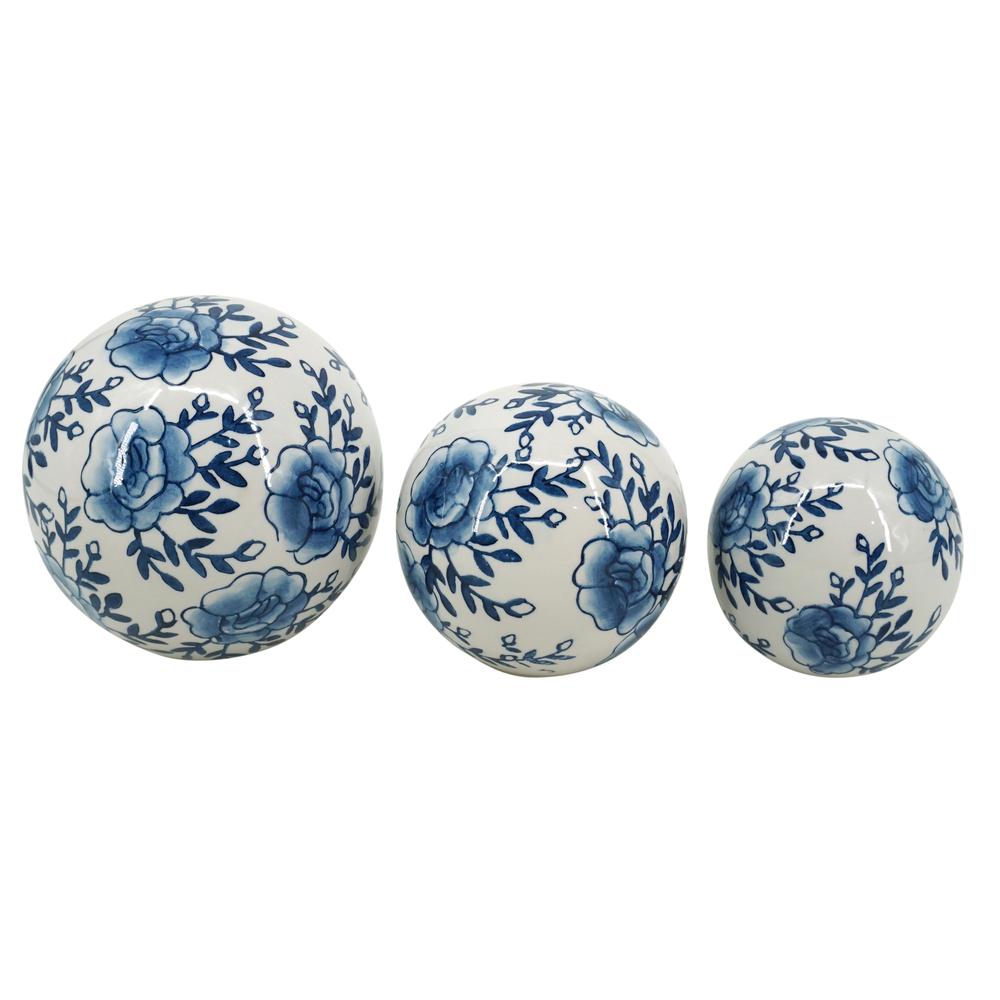 Cer, S/3 Chinoiserie Lotus Orbs, 4/5/6" Blue/wht. Picture 1