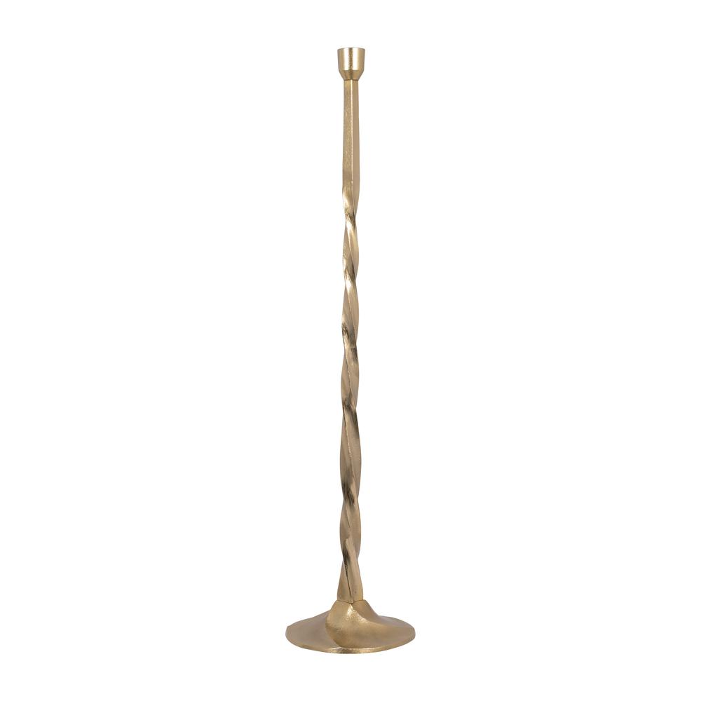 Metal, 36" Twisted Floor Taper Candleholder, Gold. Picture 2