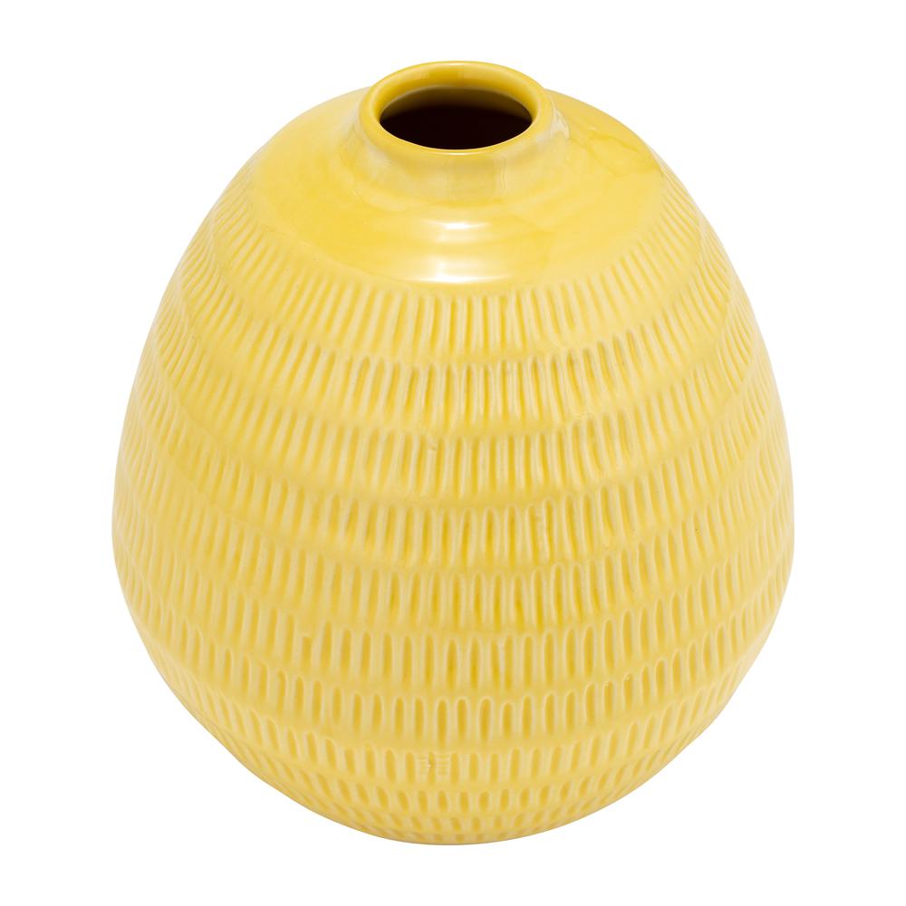 Cer,7",stripe Oval Vase,yellow. Picture 2