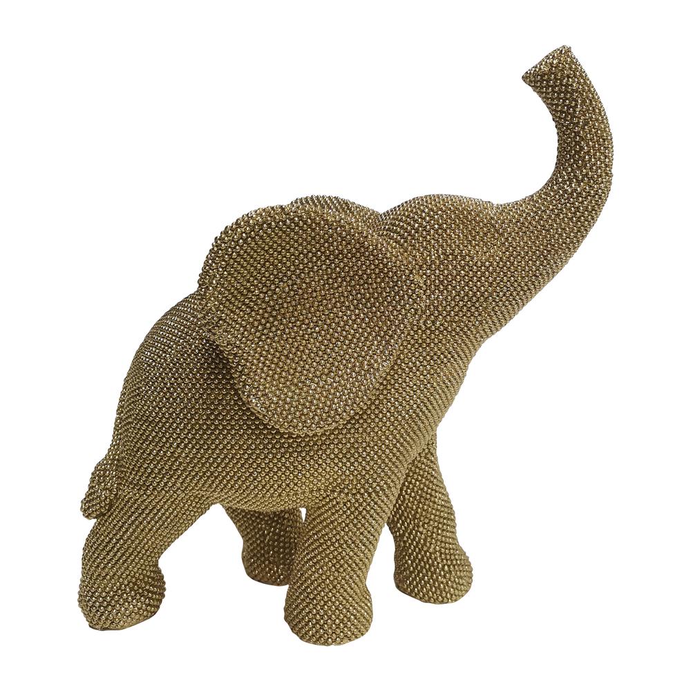 12" Beaded Elephant, Gold. Picture 1