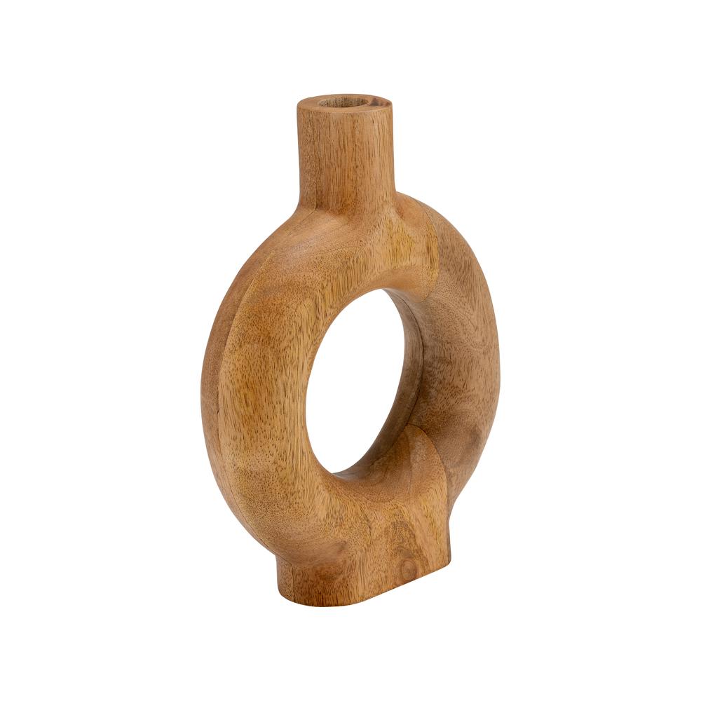 Wood, 10"h Donut Shaped Vase, Brown. Picture 3