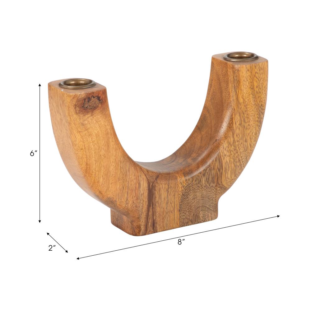 Wood, 8" Half Circle 2-taper Candleholder, Natural. Picture 8