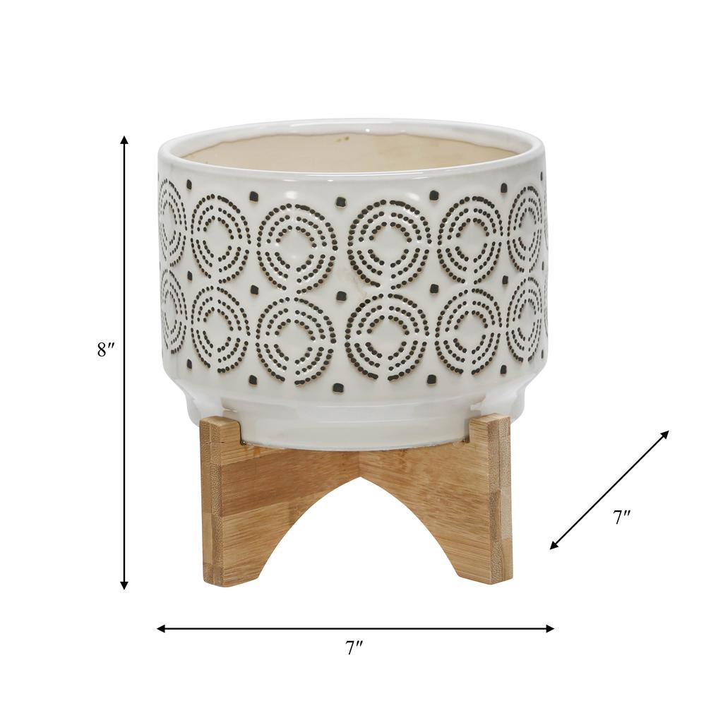 Ceramic 7" Swirl Planter On Stand, Ivory. Picture 8