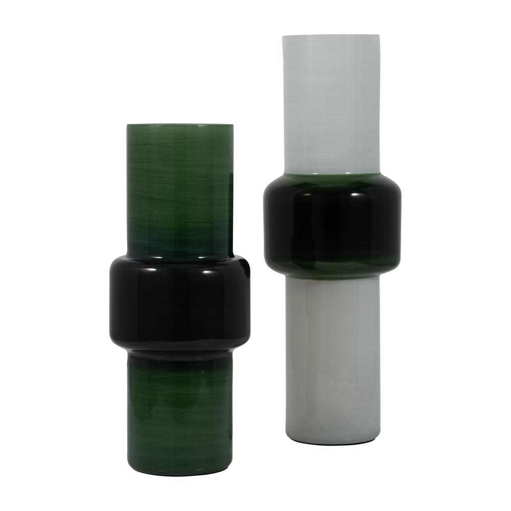 Glass, 15" Modern Cylinder Vase, Green. Picture 7