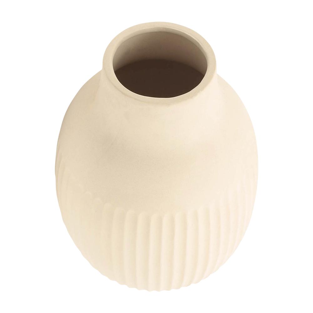 Cer, 9"h Ridged Bulbous Vase, Ivory. Picture 5