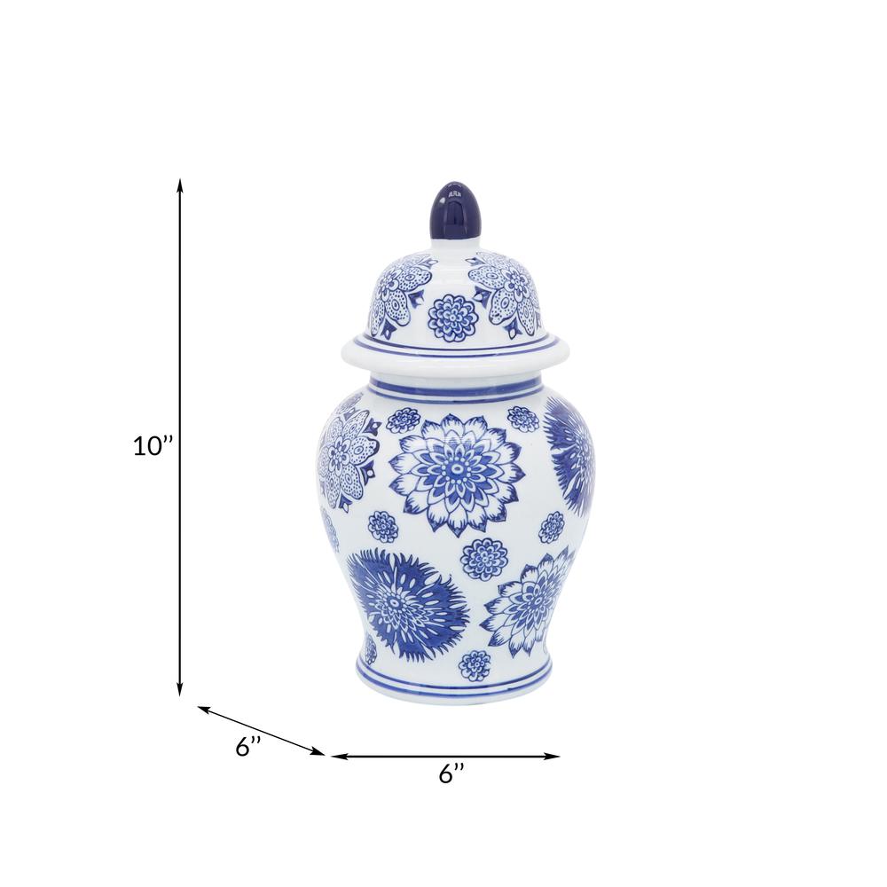 Cer, 10"h Asstd Flowers Temple Jar, Blue. Picture 3