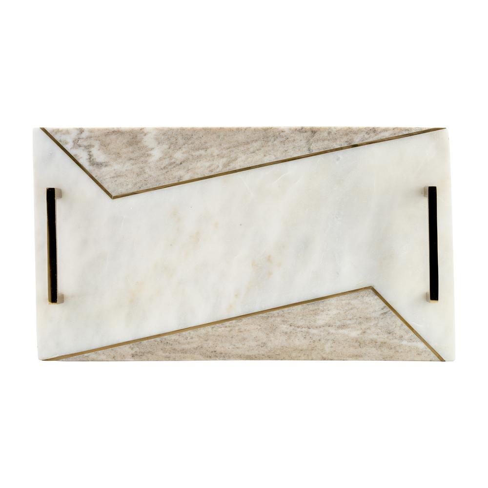 Marble, S/2 15/18"l 2-tone Trays W/ Handle, White. Picture 5