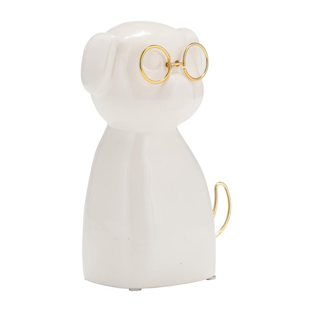 Cer 7"h, Puppy With Gold Glasses, Wht. Picture 2